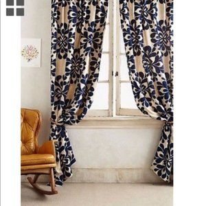 Anthropologie Navy Coqo Floral Curtain 2 panels 108"